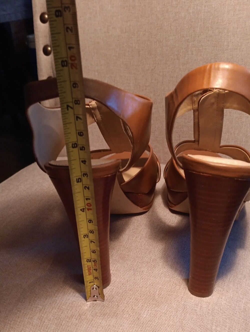 MICHAEL Michael Kors Brown Leather Platform Slingback Heels with Gold Zip - Picture 4 of 6